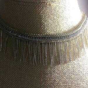 Black House White Market Gold Tone Chain Dangles on Green Material Choker Neckla